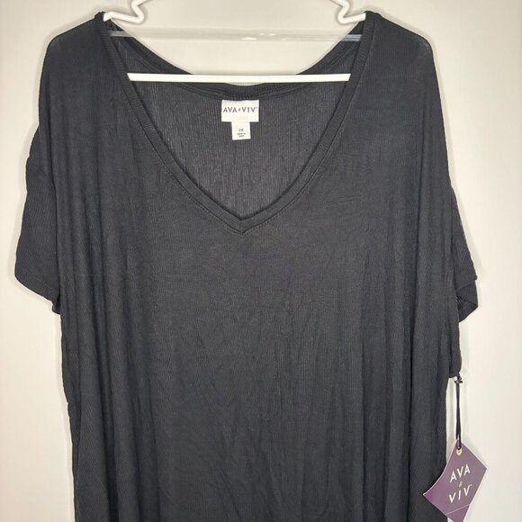 AVA & VIV NEW Short Sleeve Ribbed Hi-Lo Tee Black 2X Plus Stretch Long - Picture 1 of 7